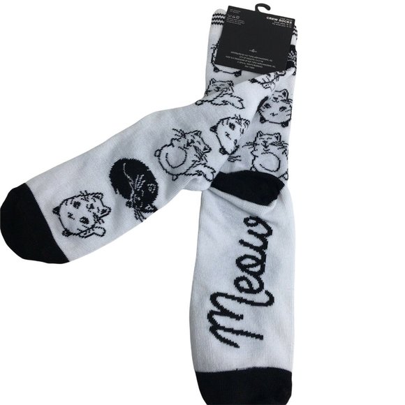 RUDE Accessories - Rude Cat Womens Crew Socks Hot Topic Black White Meow Cats Kittens Kitty Fun New